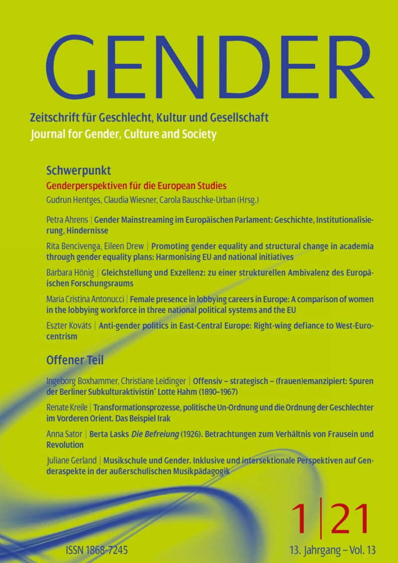 GENDER – Zeitschrift für Geschlecht, Kultur und Gesellschaft 1-2021: Genderperspektiven für die European Studies