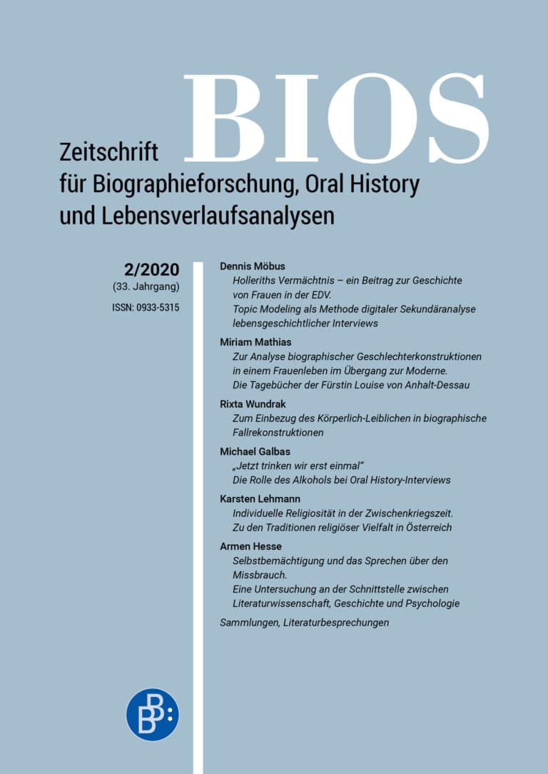 BIOS – Zeitschrift für Biographieforschung, Oral History und Lebensverlaufsanalysen 2-2020: Freie Beiträge