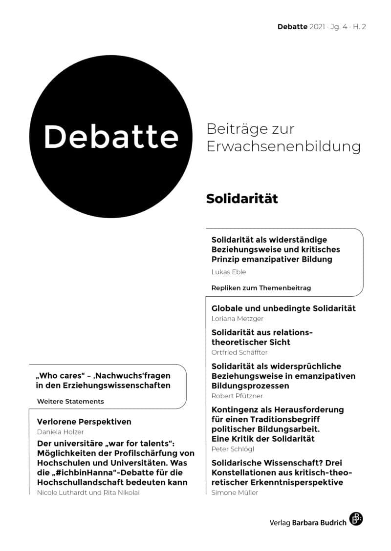 Debatte. Beiträge zur Erwachsenenbildung Nr. 7 (2-2021): Solidarität