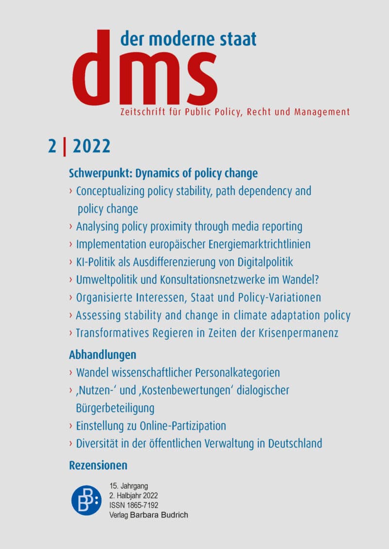 dms – der moderne staat – Zeitschrift für Public Policy, Recht und Management 2-2022: Dynamics of policy change