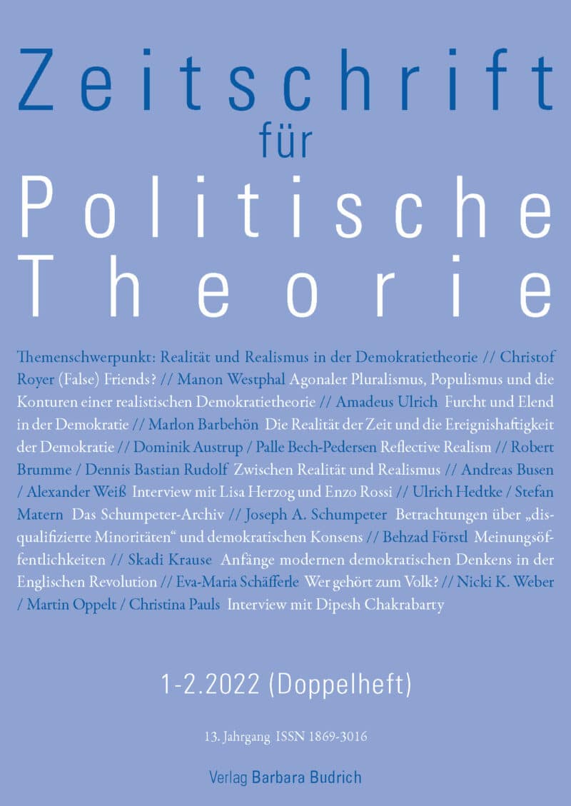 ZPTh – Zeitschrift für Politische Theorie 1+2-2022: Themenschwerpunkt: Realität und Realismus in der Demokratietheorie