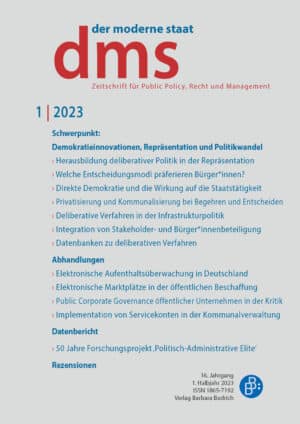dms – der moderne staat – Zeitschrift für Public Policy, Recht und Management 1-2023: Demokratieinnovationen, Repräsentation und Politikwandel