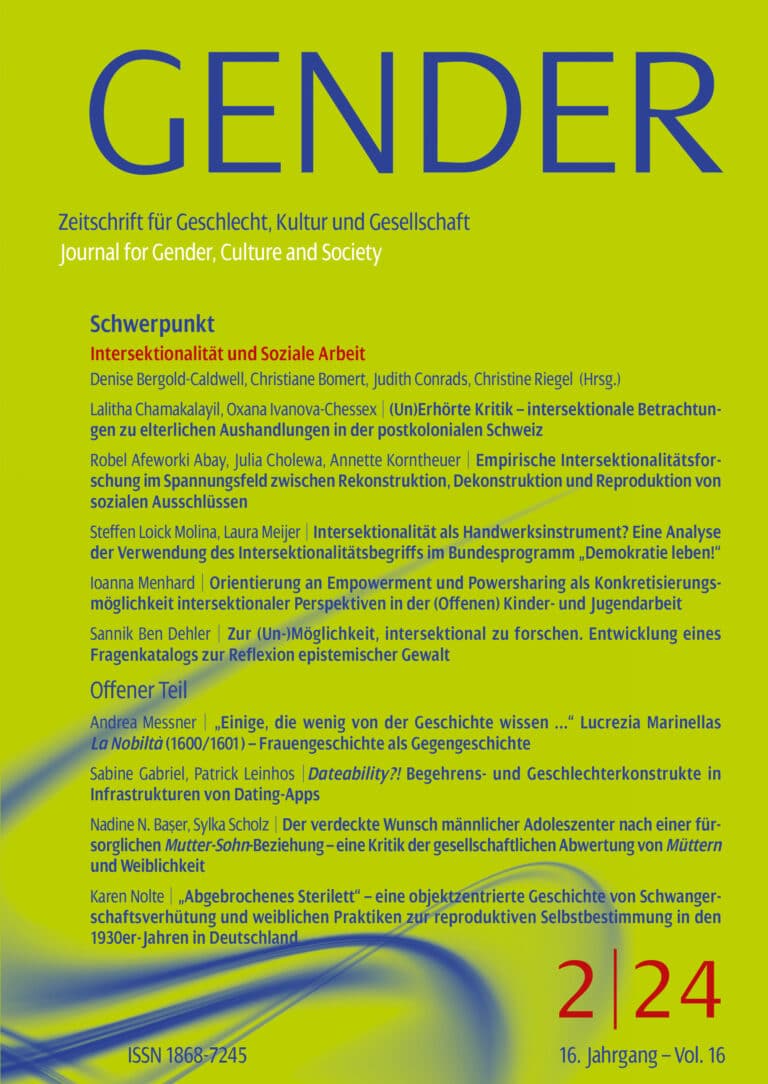 GENDER – Zeitschrift für Geschlecht, Kultur und Gesellschaft 2-2024: Intersektionalität und Soziale Arbeit – Rekonstruktionen, Analysen und Reflexionen