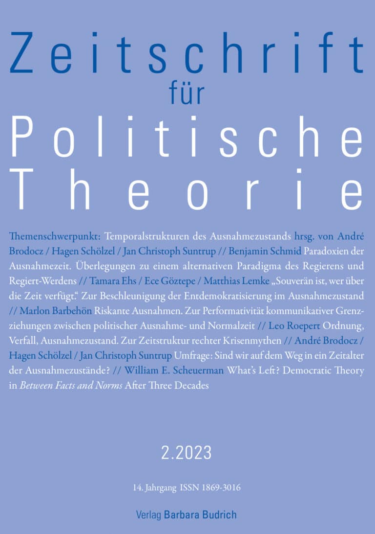 ZPTh – Zeitschrift für Politische Theorie 2-2023: Themenschwerpunkt: Temporalstrukturen des Ausnahmezustands