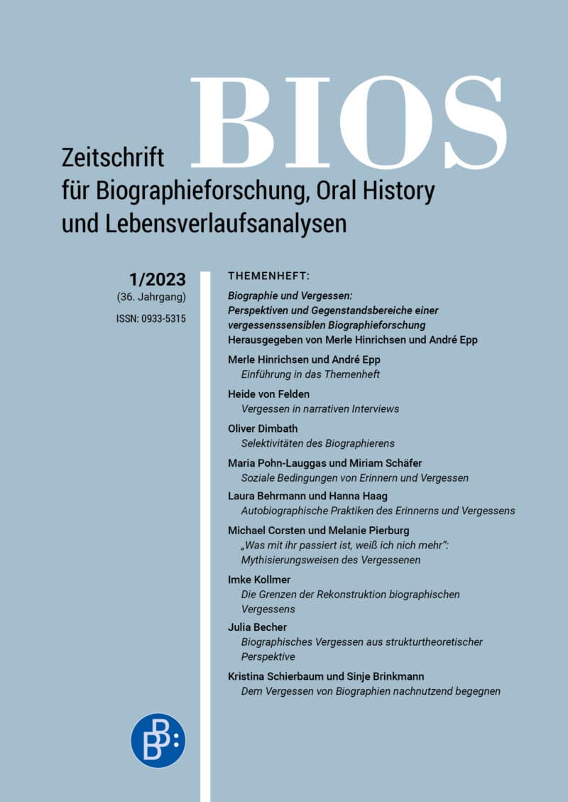 BIOS – Zeitschrift für Biographieforschung, Oral History und Lebensverlaufsanalysen 1-2023: Biographie und Vergessen: Perspektiven und Gegenstandsbereiche einer vergessenssensiblen Biographieforschung