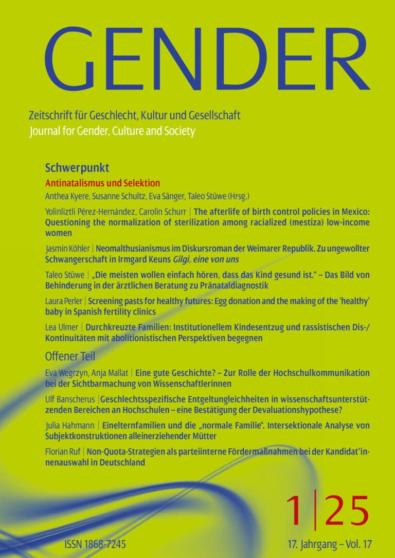 GENDER – Zeitschrift für Geschlecht, Kultur und Gesellschaft 1-2025: Antinatalismus und Selektion