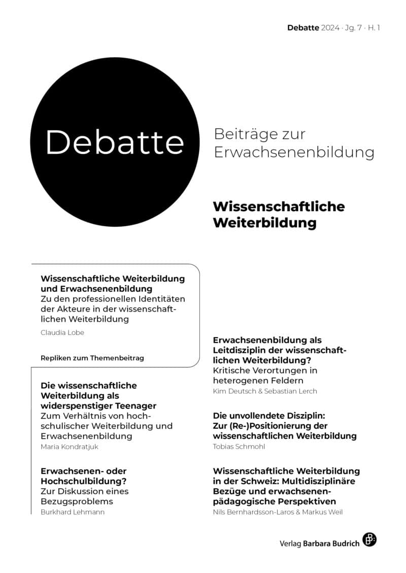 Debatte. Beiträge zur Erwachsenenbildung 12 (1-2024): Wissenschaftliche Weiterbildung