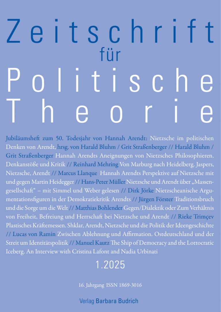 ZPTh – Zeitschrift für Politische Theorie 1-2025: Jubiläumsheft zum 50. Todesjahr von Hannah Arendt: Nietzsche im politischen Denken von Arendt