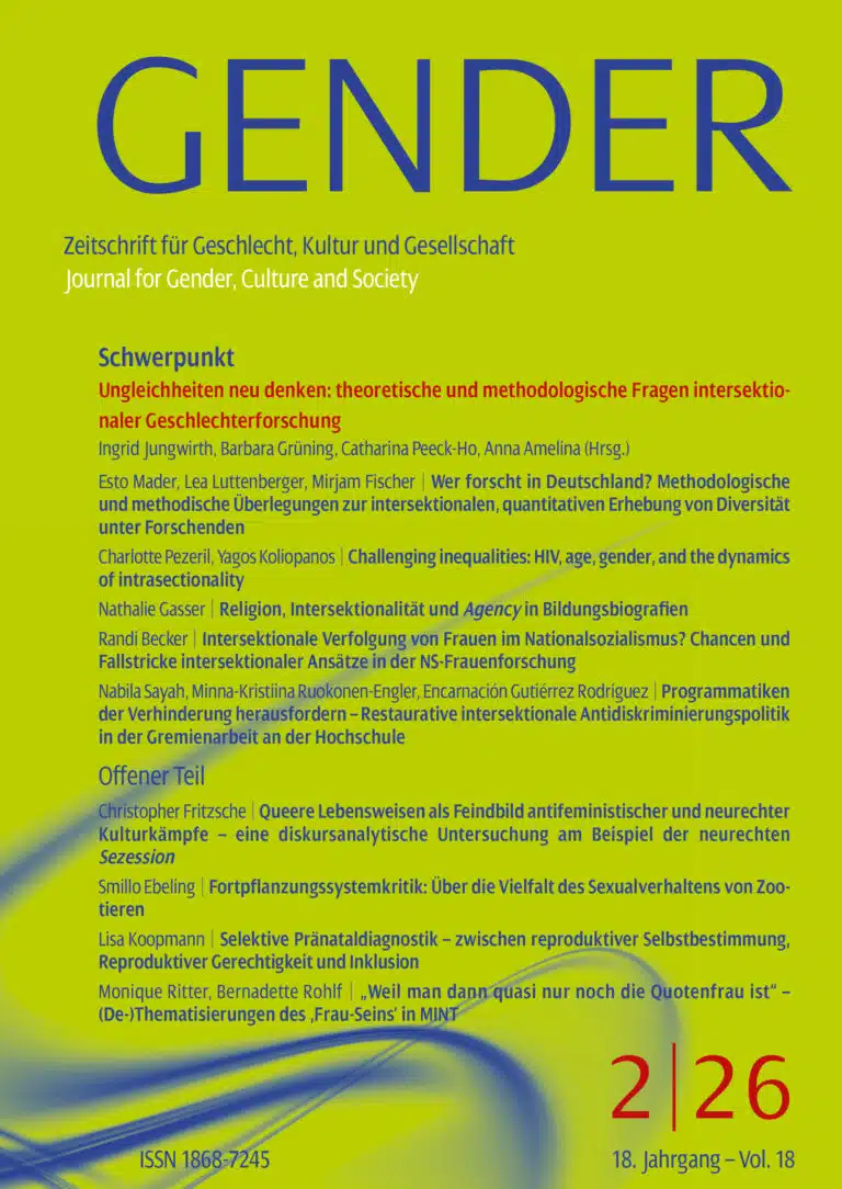 GENDER – Zeitschrift für Geschlecht, Kultur und Gesellschaft 2-2026: Ungleichheiten neu denken: theoretische und methodologische Fragen intersektionaler Geschlechterforschung