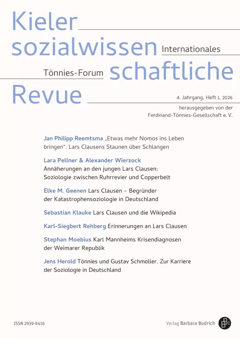 Kieler sozialwissenschaftliche Revue. Internationales Tönnies-Forum 1-2026: Themenschwerpunkt „Lars Clausen“